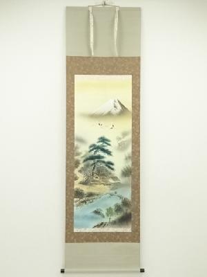 雪外筆　風水発財富貴図　肉筆絹本掛軸（共箱）